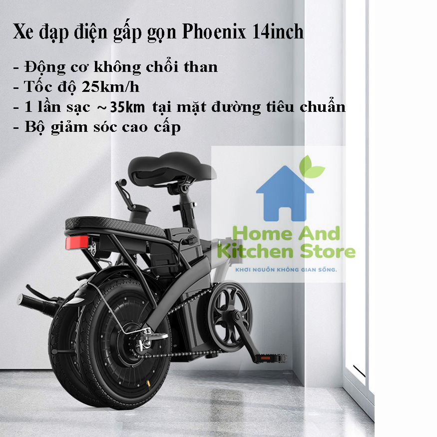 Xe đạp điện gấp gọn 14inch vành đúc phanh đĩa kép cao cấp CÓ GIỎ, pin dung lượng lớn tốc độ 25km/h, xe đạp điện xếp gọn, xe đạp điện cao cấp