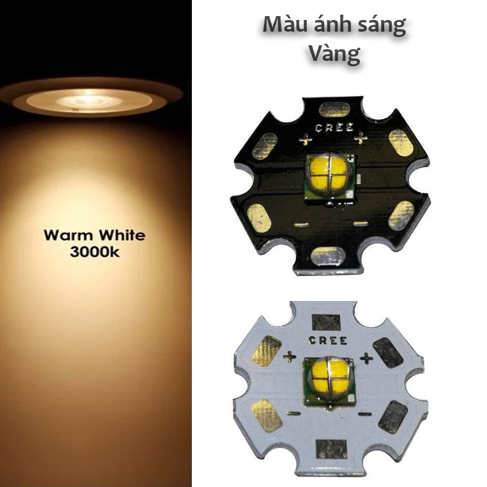 Chip Led Cree, Bóng đèn Led 5W điện áp 3V-5V, Ánh sáng Trắng, Vàng, Trung tính, Đã hàn sẵn đế tản nhiệt 20mm