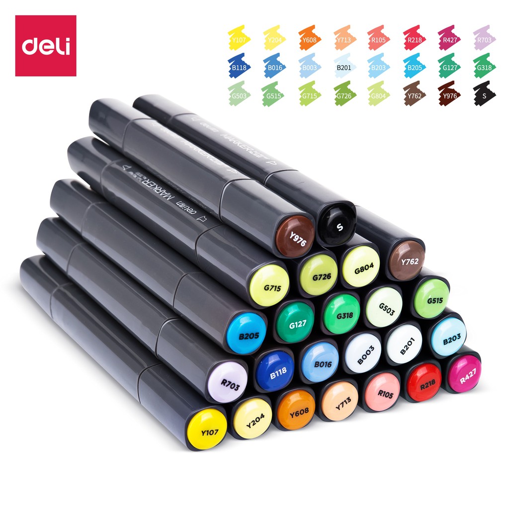  Bút màu marker chuyên nghiệp Deli -kèm túi vải - 30/40/60/80 Màu - 70806