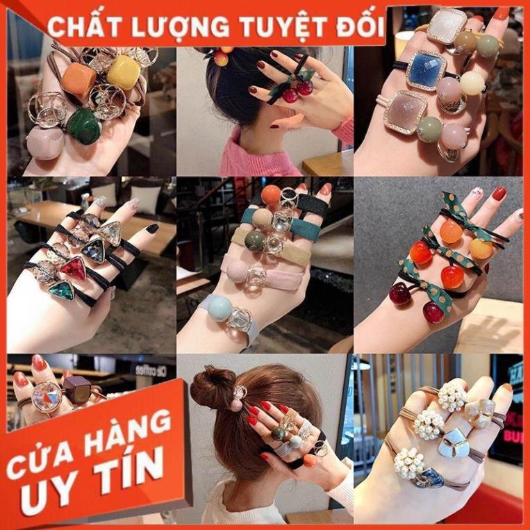 Dây buộc tóc set 20 chun buộc tóc túi nhựa trong mix nhiều hình dễ thương