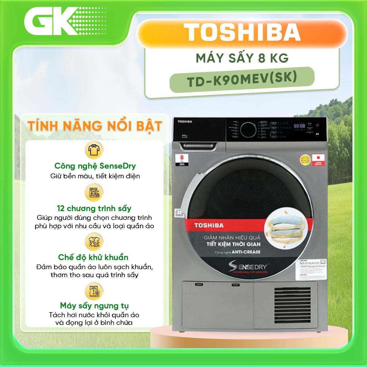 MÁY SẤY NGƯNG TỤ TOSHIBA TD-K90MEV(SK) - Hàng chính hãng - Chỉ giao HCM