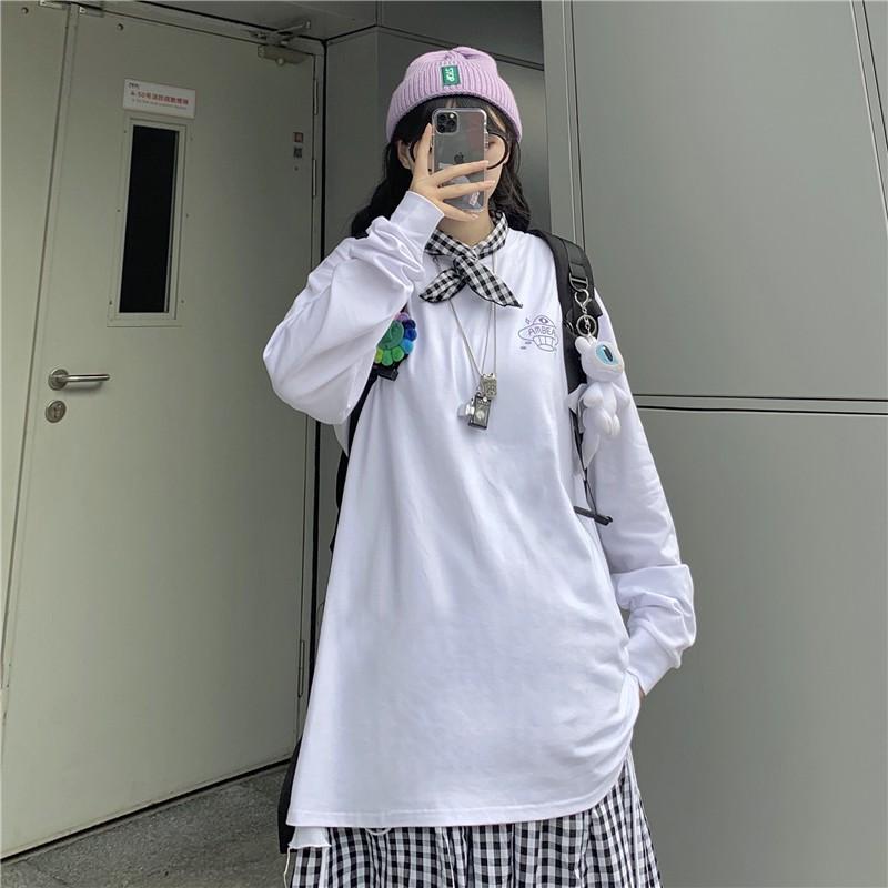 Áo Thun Tay Dài Unisex GẤU ĐĨA BAY Thu Đông Ulzzang