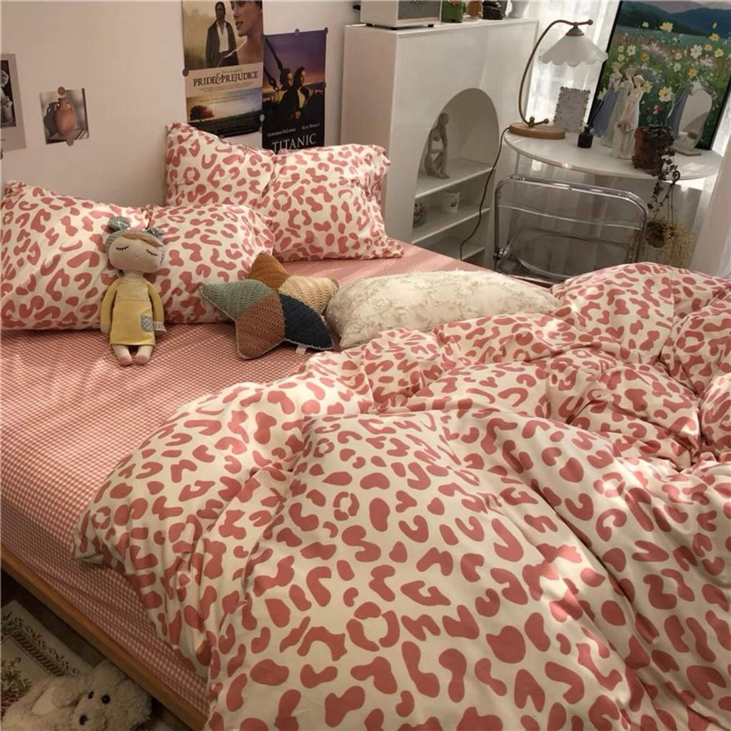 Bộ chăn ga gối cotton poly M2T bedding da bell hồng, vỏ chăn, ga giường và 2 vỏ gối