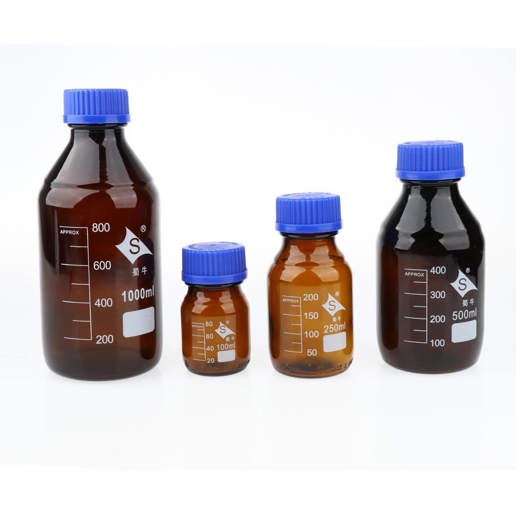 2XGraduated Round Glass Reagent Bottle With Scale Line Screw Cap 250+100mL