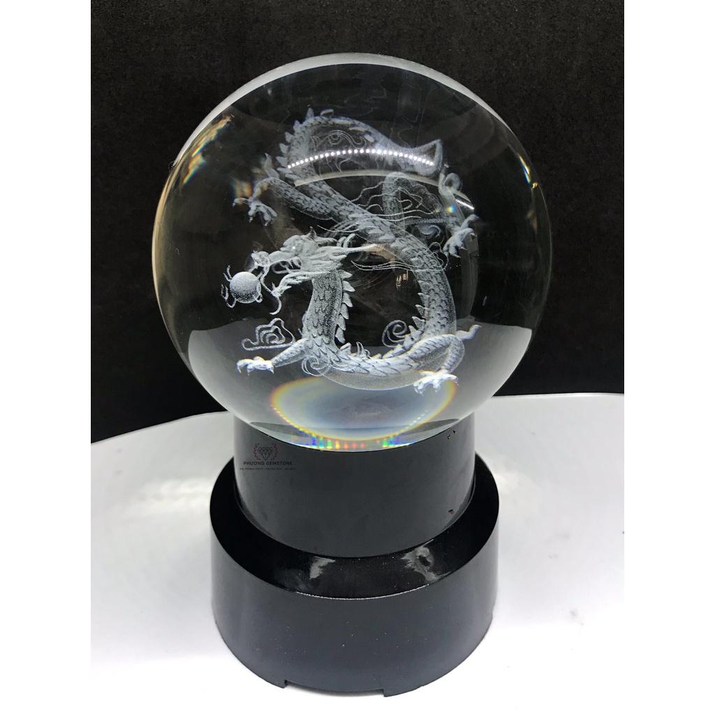 Quả Cầu Pha Lê Phong Thủy 3D Hình Rồng Thông Đèn -  Đồ Lưu Niệm Phong Thủy - Quả Cầu Dragon Gắn Đèn