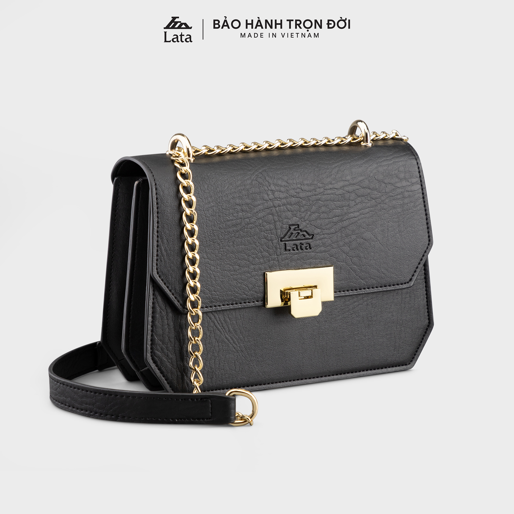 Túi Đeo Chéo Da Nữ Dáng Cổ Điển Nắp Gập Lata Hn94 - Đen