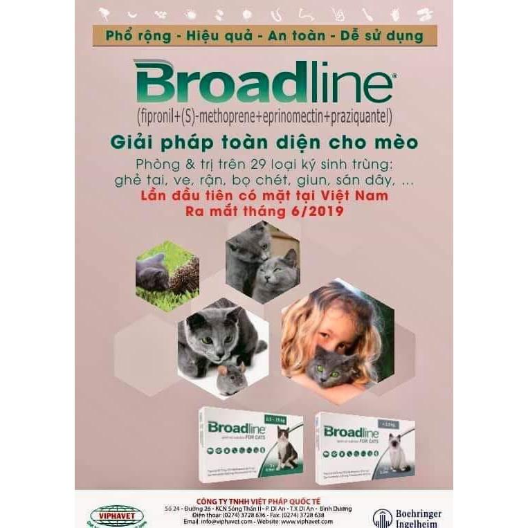 Broadline phòng trị nội ngoại ký sinh trùng (mèo từ 2,5 - 7,5kg; 1 hộp x 3 ống)