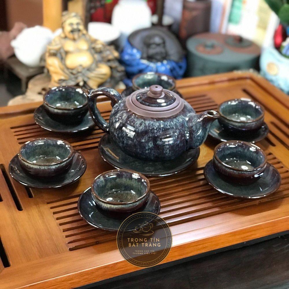 Bộ Ấm Chén Trà Đạo Men Hỏa Biến Búp Sen Bát Tràng Dáng Thủy Bình Dung Tích 390ml AVMT 09