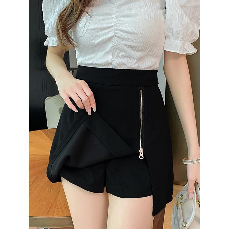 Quần Short Nữ giả váy dáng chữ A khóa kéo xẻ đùi, kiểu cạp lưng cao trẻ trung cá tính
