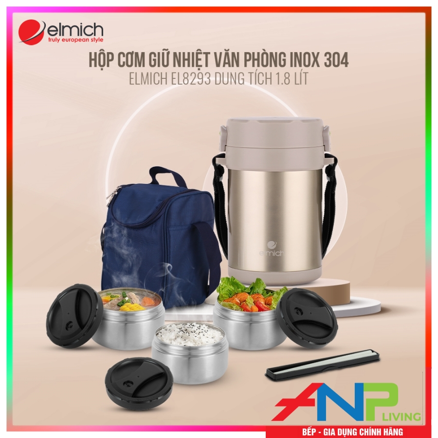 Hộp Cơm Giữ Nhiệt văn phòng Inox 304 Elmich EL-8293 - Hàng Chính Hãng