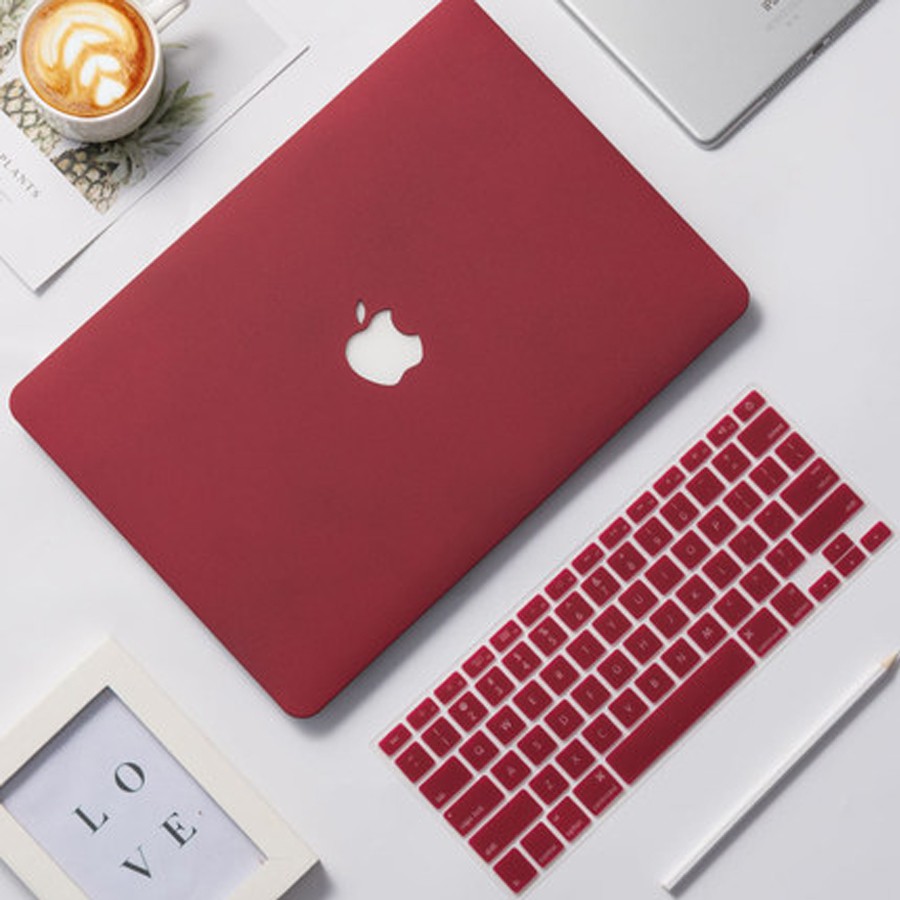 Combo ốp kèm phủ phím màu đỏ đô bảo vệ cho Macbook đủ dòng