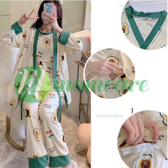 Bộ Bầu Dài Tay Sau Sinh cho con bú Đồ bộ ngủ Kimono bầu đẹp mặc nhà (SET 3) - Quần áo thời trang cho mẹ giá rẻ Bigsize