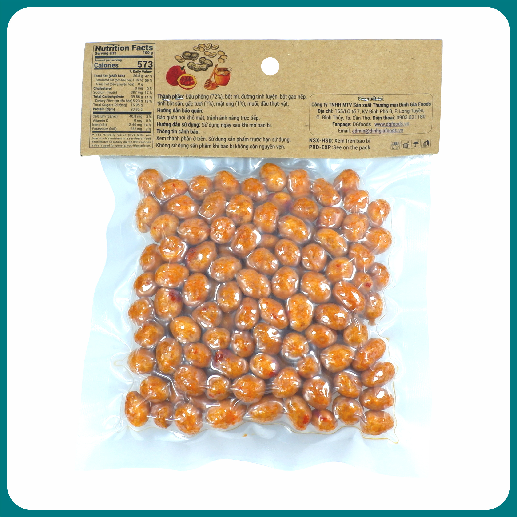 Đậu phộng gấc mật ong 100g DGfoods/Honey & gac-fruit coated peanuts/Ăn chay được/ HVNCLC/ HACCP/ HALAL/ Đặc sản Cần Thơ