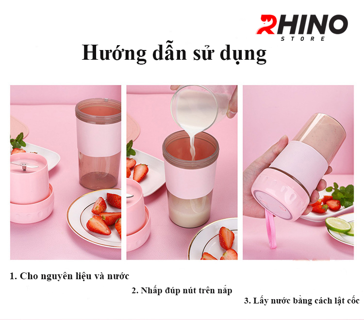 Máy xay sinh tố hoa quả cầm tay Rhino HB101 300ml - Hàng chính hãng