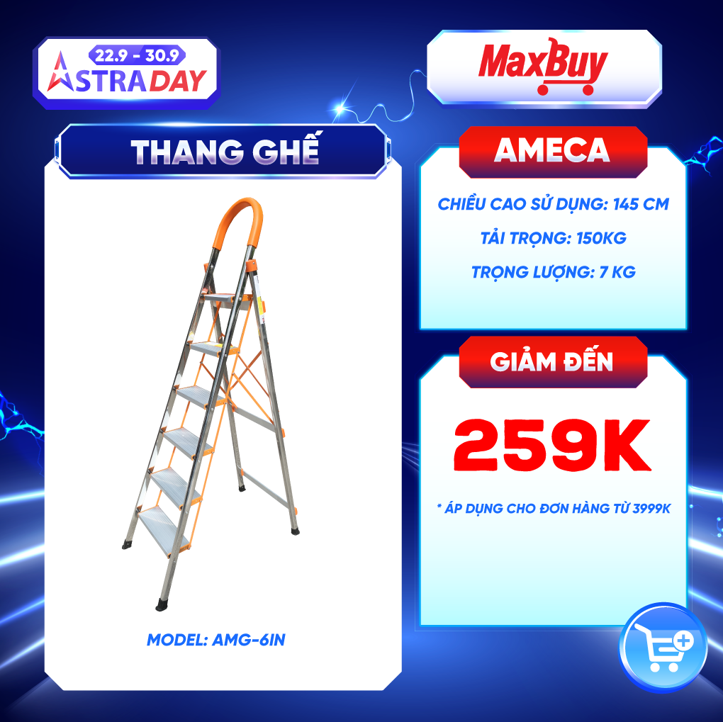 Thang Ghế Chữ A Gấp Gọn 6 bậc Ameca - Thang gia đình, thang thắp hương - Chiều cao 145 cm