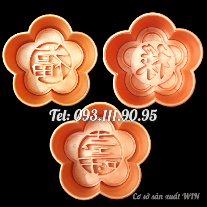 Bộ 3 khuôn ép xôi hoa mai 5 cánh Phúc Lộc Thọ loại 16 cm - Mã số 1614