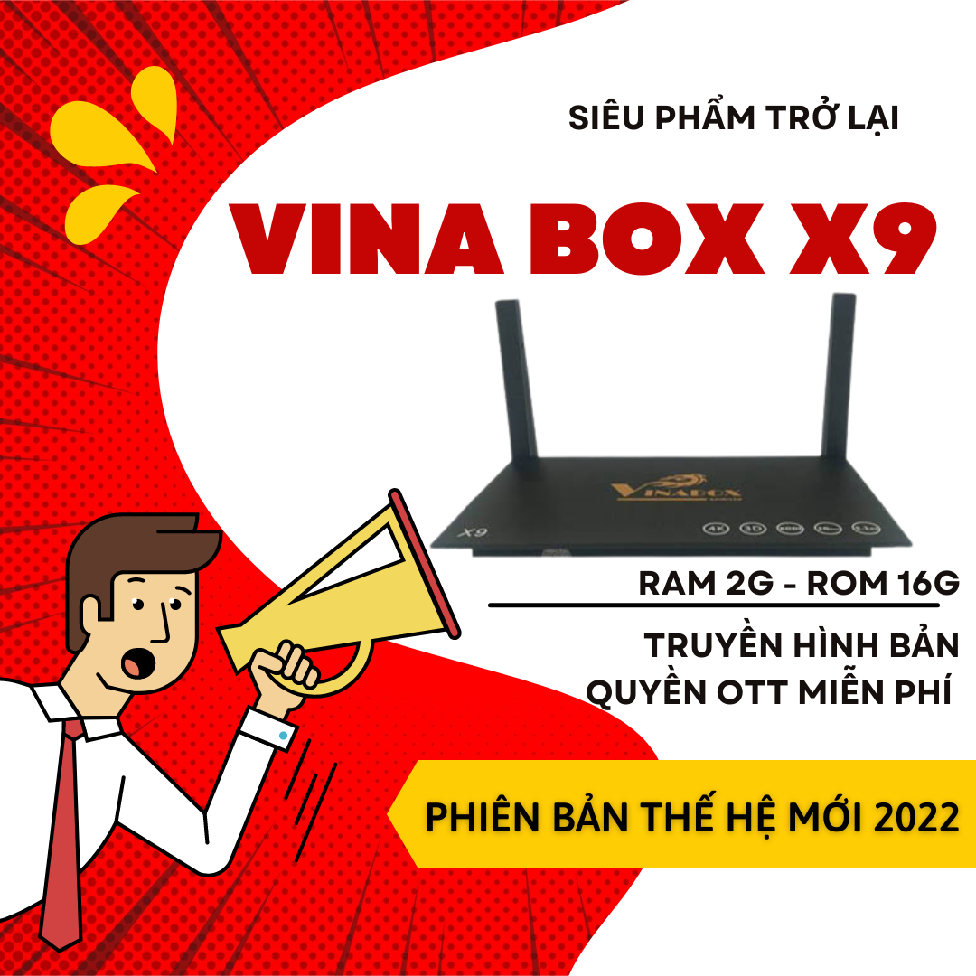 VinaBox X9 - Ram 2G/16G - Truyền Hình OTT Miễn Phí - Siêu Phẩm Trở Lại - Chất Lượng Bền Lâu - Hàng Chính Hãng
