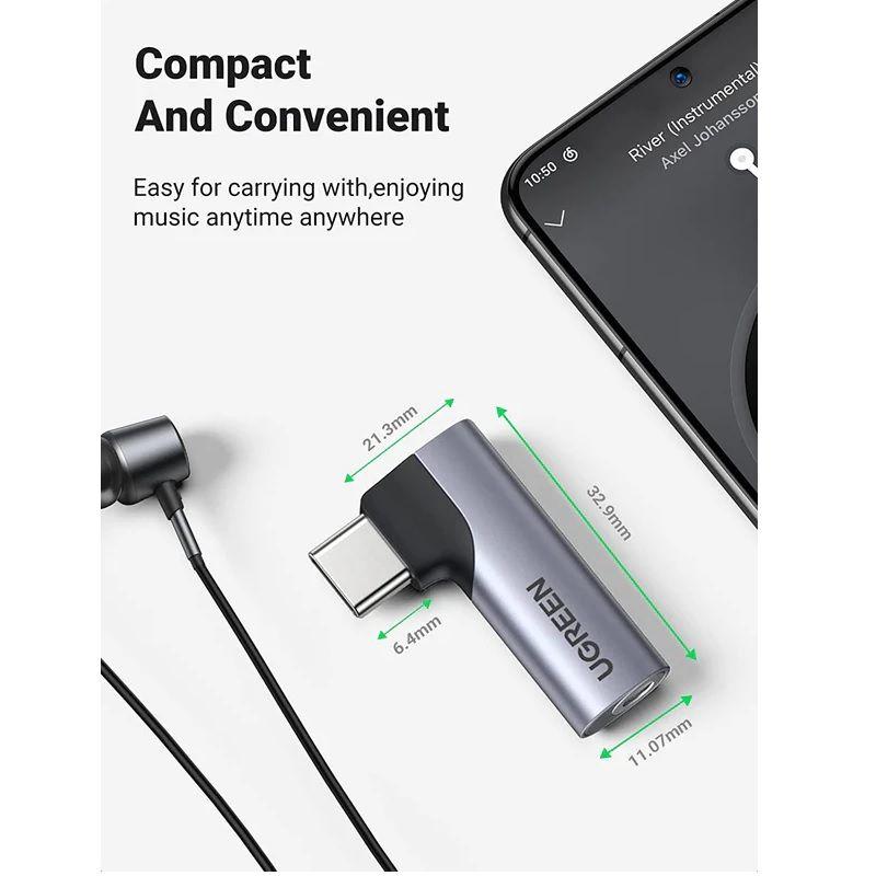 Ugreen UG90577CM460TK vuông góc 90 độ 4 khấc Màu đen Đầu chuyển USB-C sang cổng 3.5mm hỗ trợ Samsung Ipad Xiaomi Oneplus - HÀNG CHÍNH HÃNG