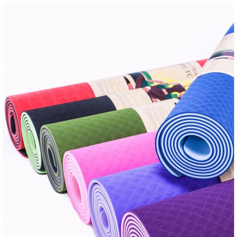 Thảm tập YOGA, GYM 8mm,6mm. Chống trượt tập thể dục tpe 2 lớp không mùi, Hàng có bảo hành