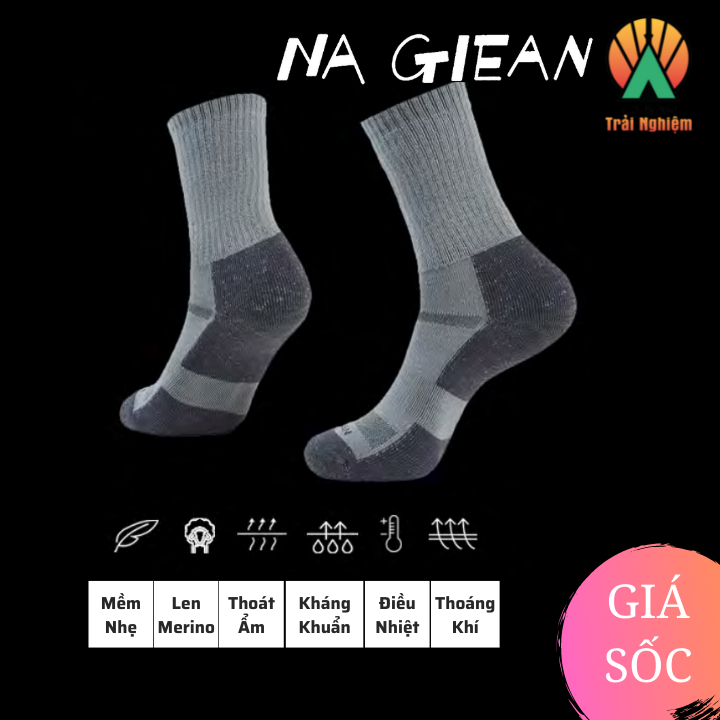 Tất Lông Cừu Merino Cao Cổ Cao Cấp Chuyên Dụng Thể Thao, Dã Ngoại, Leo Núi,Trekking Na Giean NGCM0003