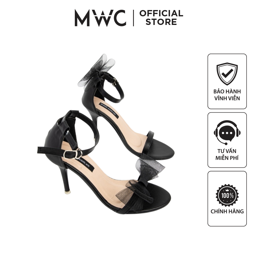 Giày sandal cao gót nữ MWC cao gót quai ngang hở mũi đế nhọn phối nơ cao 9CM thanh lịch NUCG - 3903