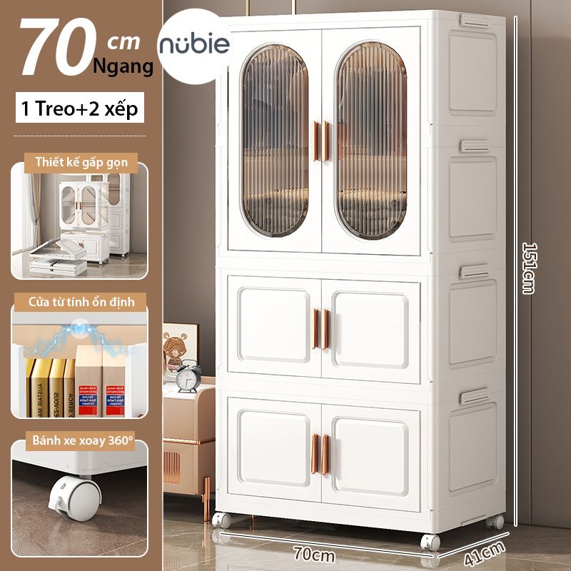 Tủ Quần Áo Gấp Gọn Có Ngăn Treo Trẻ Em Nubie Ngang 65/70cm, Đựng Đồ Đa Năng Thông Minh, Tháo Lắp Dễ Dàng, Nhựa PP