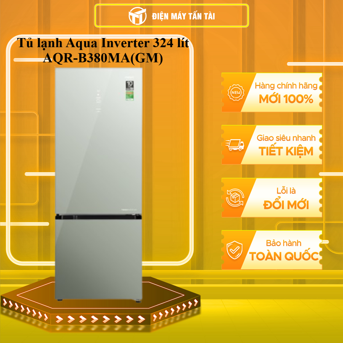 Tủ lạnh Aqua Inverter 324 lít AQR-B380MA(GM) Model 2023 - Hàng chính hãng (Chỉ giao HCM)