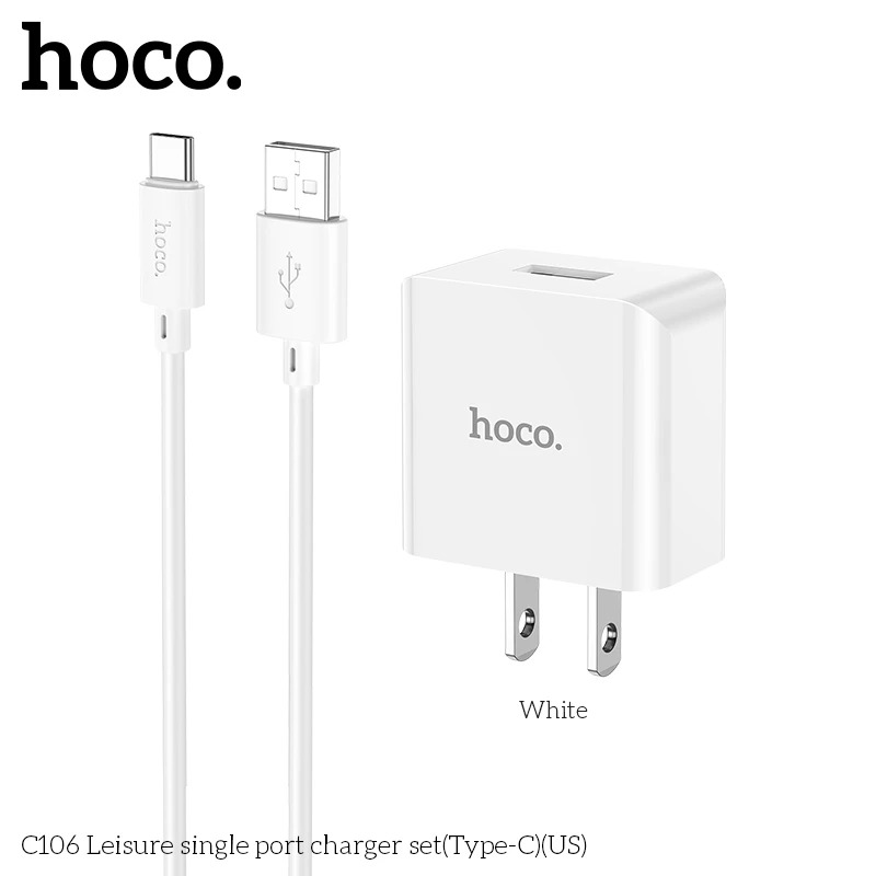 Bộ sạc điện thoại cho Iphone và Android hoco. C106 cổng USB sạc nhanh 2.1A dây dài 1M, dòng điện ổn định an toàn bảo vệ máy - Hàng Chính Hãng