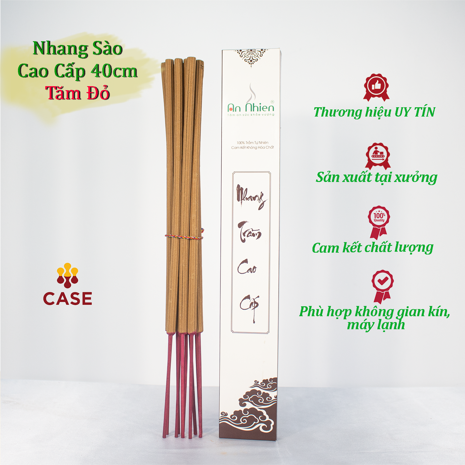 Nhang Sào Cao Cấp Trầm Hương An Nhiên, Nhang Thờ Cúng Cao Cấp Sạch Thơm Nguyên Chất An Toàn Sức Khỏe NSCC- 40cm- 10 cây