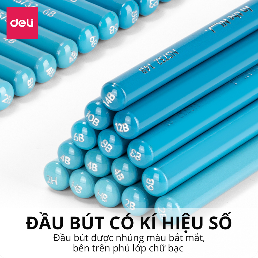 Combo 16 Bút Chì Phác Thảo Chuyên Nghiệp Deli dòng cao cấp NUsign - HB 2H 2B 4B 6B 8B 10B 12B 14B - Lõi Than Chì, Vẽ Mịn, Không Dễ Gãy - Vẽ Tranh, Họa Chân Dung