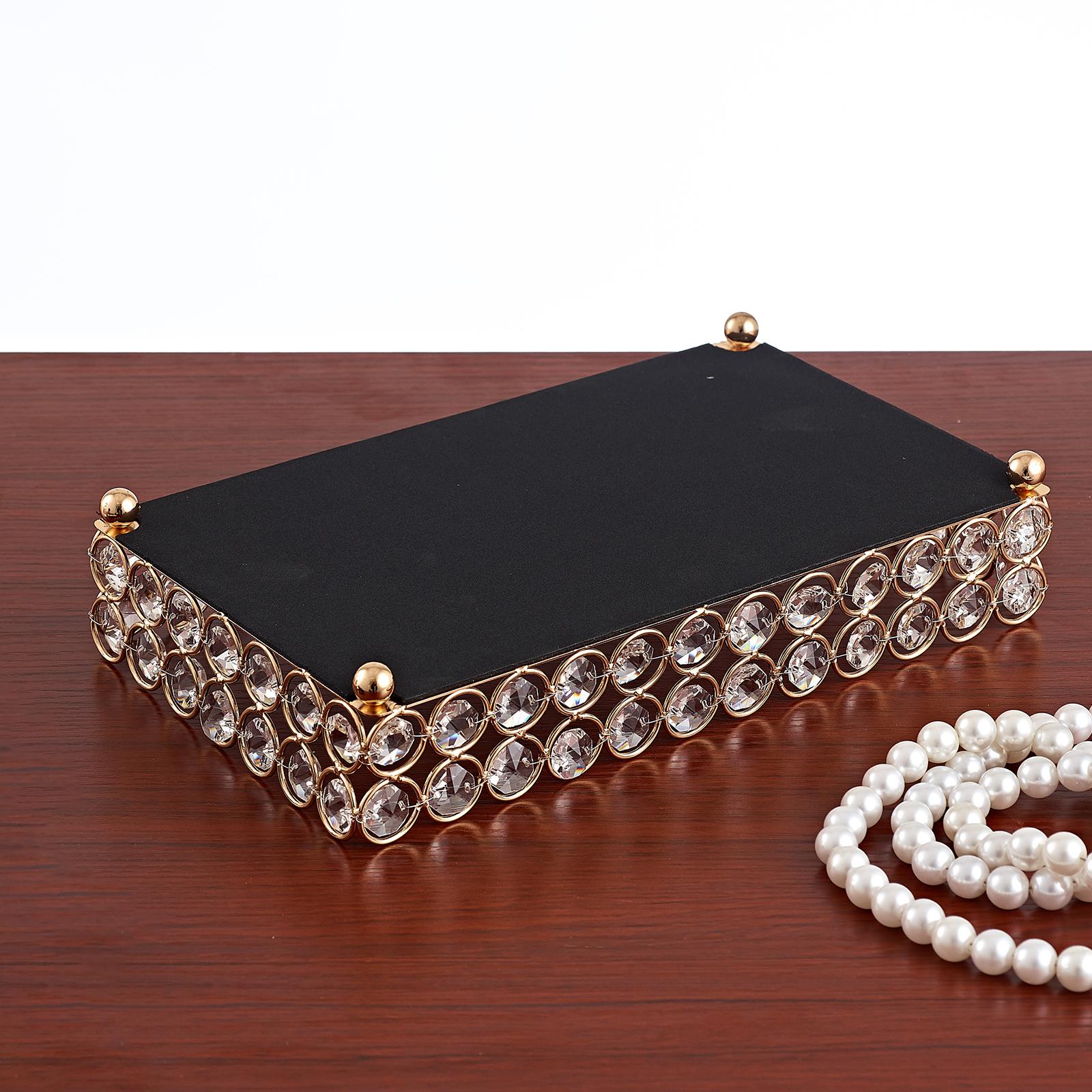 Decorative Makeup Vanity Trays Crystal Mirrored Cosmetic Jewelry Trinket Ornate Perfume Plate for Dresser - 3 Sise