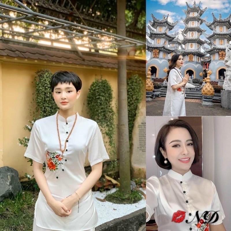 ĐỒ LAM ĐI CHÙA #Mã Freeship Xtra RP028# Đồ Đi Chùa PR028 Vải Lụa Cao Cấp Thêu Hoa Thắt Dây Cực Đẹp