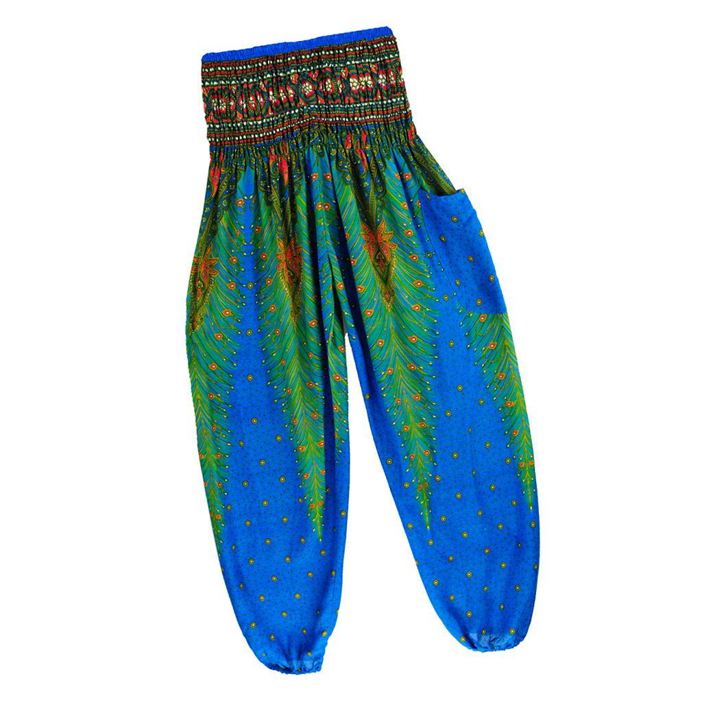 Women Fashion Colorful Peacock Shaped Casual Loose High Waist Long Yoga Pants with Pockets