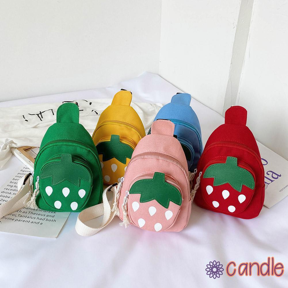 Túi Canvas Đeo Chéo In Hình Dâu Tây Dễ Thương Cho Nữ