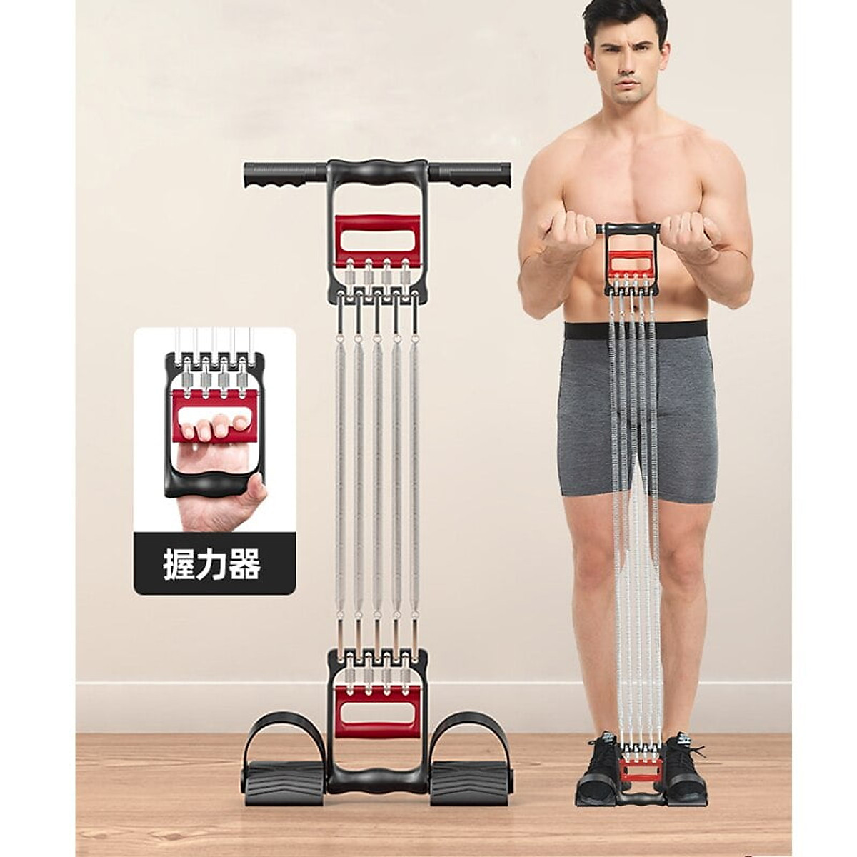 Dây kéo tập gym 5 Lò Xo titan Có Tay Cầm Và Bàn Đạp Chân - Dụng Cụ Tập Gym - Hàng chính hãng