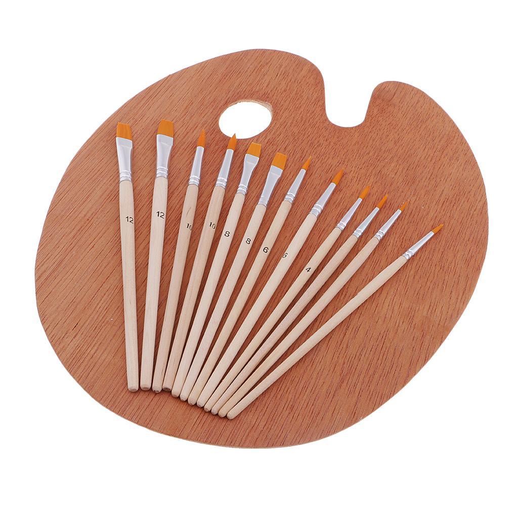 12 Pcs Assorted Nylon Hair Painting Brushes Set with Wooden Palette And Acrylic Paints