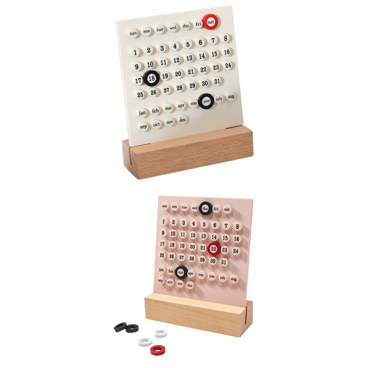 2pcs Wooden Desk Calendar Ornaments Office Date Planner Supplies