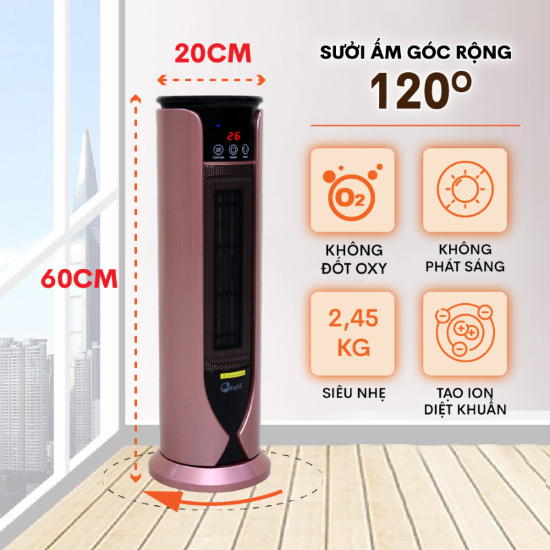 Máy sưởi gốm không khô da FujiE, tự ngắt, quạt sưởi gốm điều khiển từ xa không đốt oxi - Hàng chính hãng