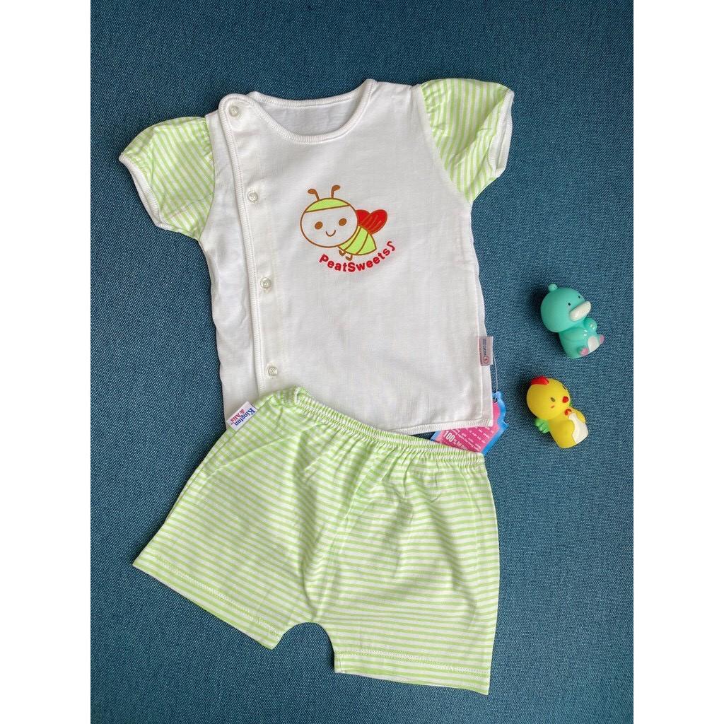 Đồ bộ cộc tay bé gái sơ sinh cài vai , đồ bộ sơ sinh 100% cotton