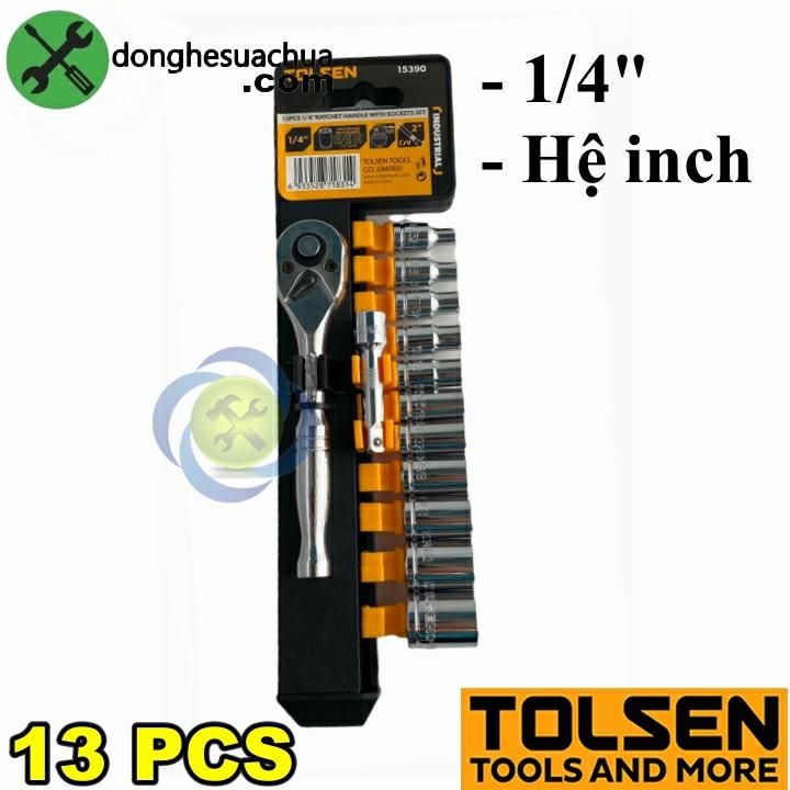 Bộ tuýp 1/4 Tolsen 15390 hệ inch 13 chi tiết