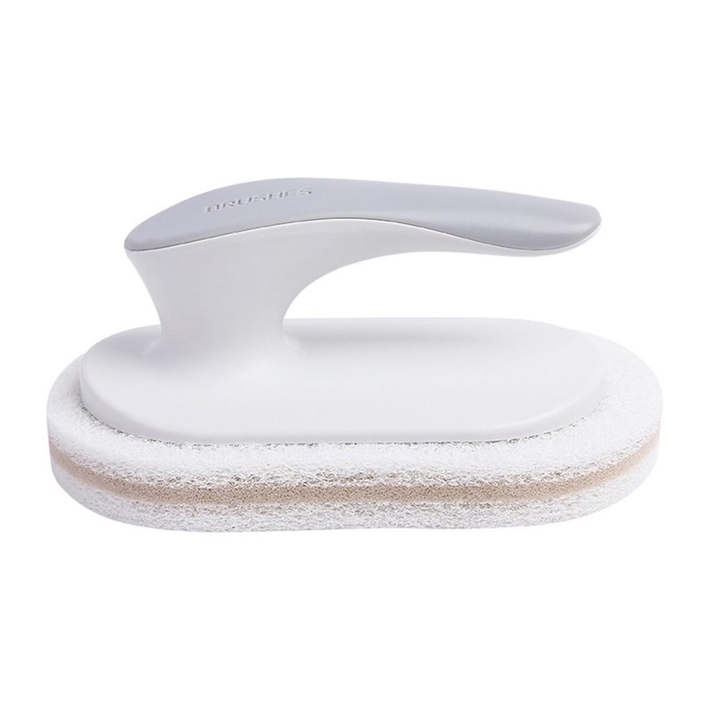 Cleaning Brush, Portable Household Sponge Brush with Handle for Kitchen Bathroom, Yellow/Dark Blue/White