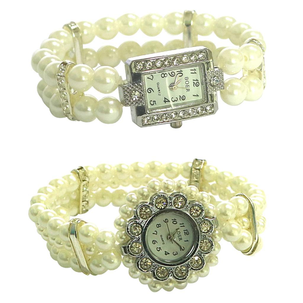 Luxury Women Lady Teens Pearl Wristband  Watch Bracelet Wristwatch