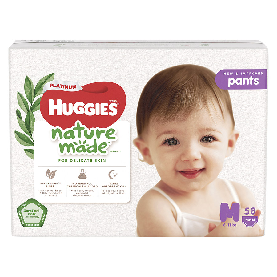 Tã Quần Siêu Cao Cấp Huggies Platinum Nature Made M58 (58 Miếng)