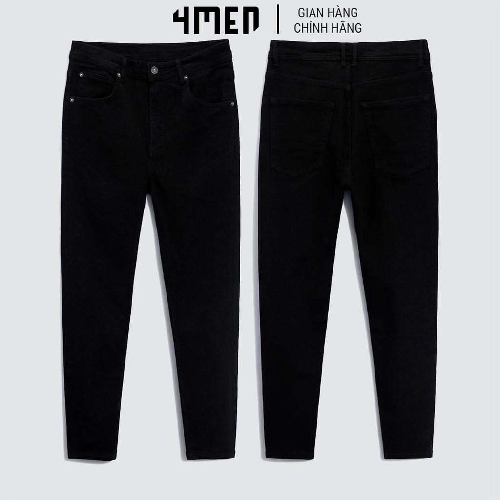 Quần jeans nam đen trơn 4MEN QJ1645 vải jeans cotton thun cao cấp co giãn, form Slimfit tôn dáng