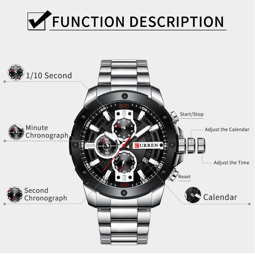 Đồng hồ thạch anh CURREN 8336 Nam Dây đeo bằng thép không gỉ Thời trang đa chức năng 3ATM Chronograph