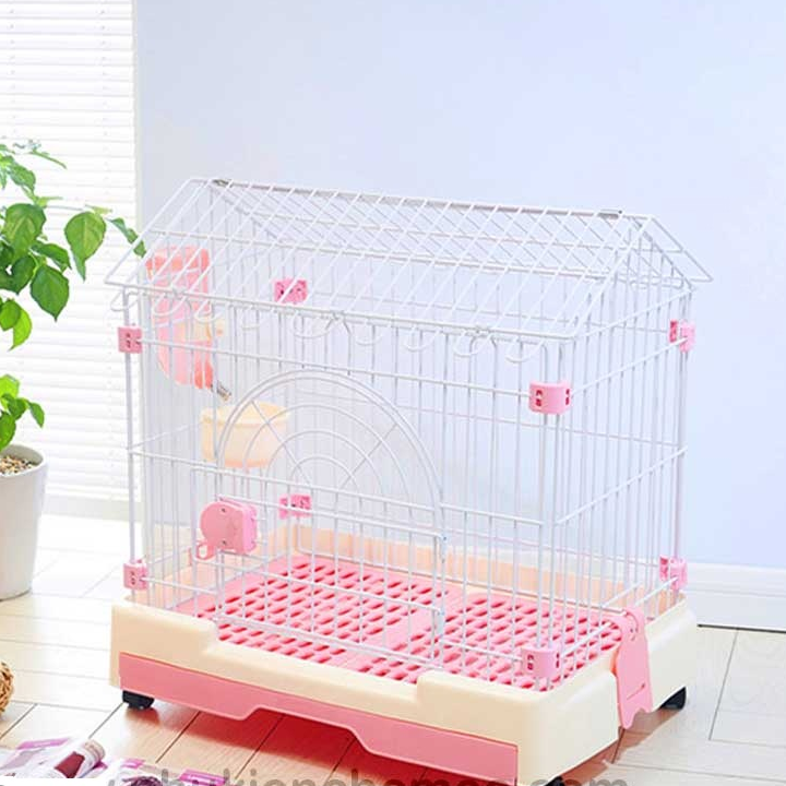 Lồng/ Chuồng chó nhựa xịn cao cấp mái nhọn cho chó mèo có bánh xe di chuyển 60x58x40cm - Màu ngẫu nhiên