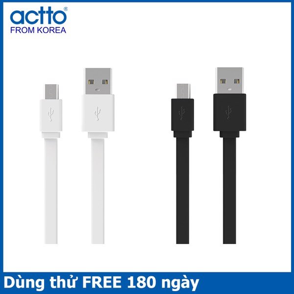 Cáp sạc Micro kiểu dáng phẳng dài 1,2m - Flat Charging &amp; Data Cable Actto USB-19 Hàng Chính Hãng BLACK