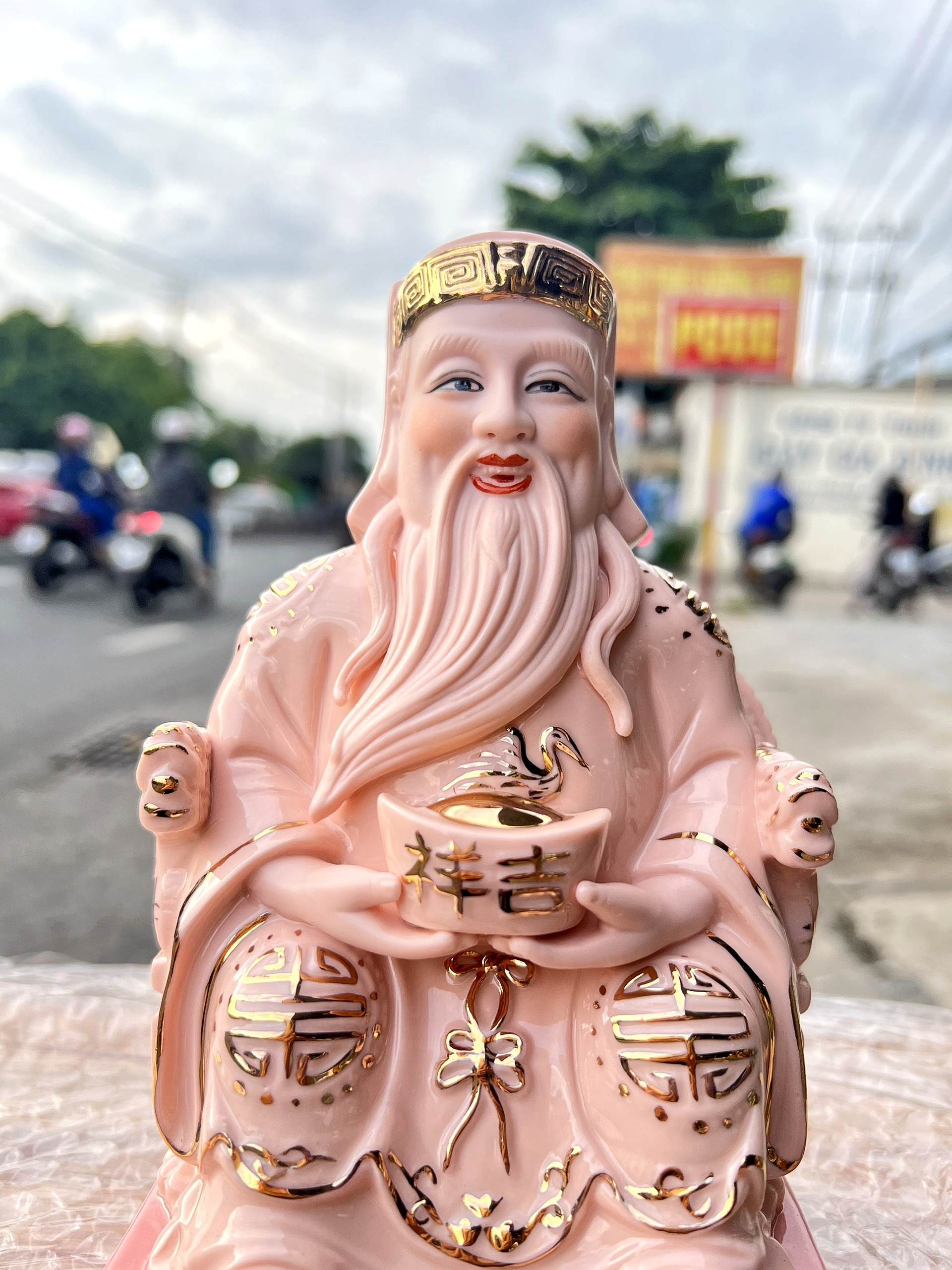 Cặp tượng thần tài ông địa sứ Cao cấp Cao 18cm – Màu Đỏ