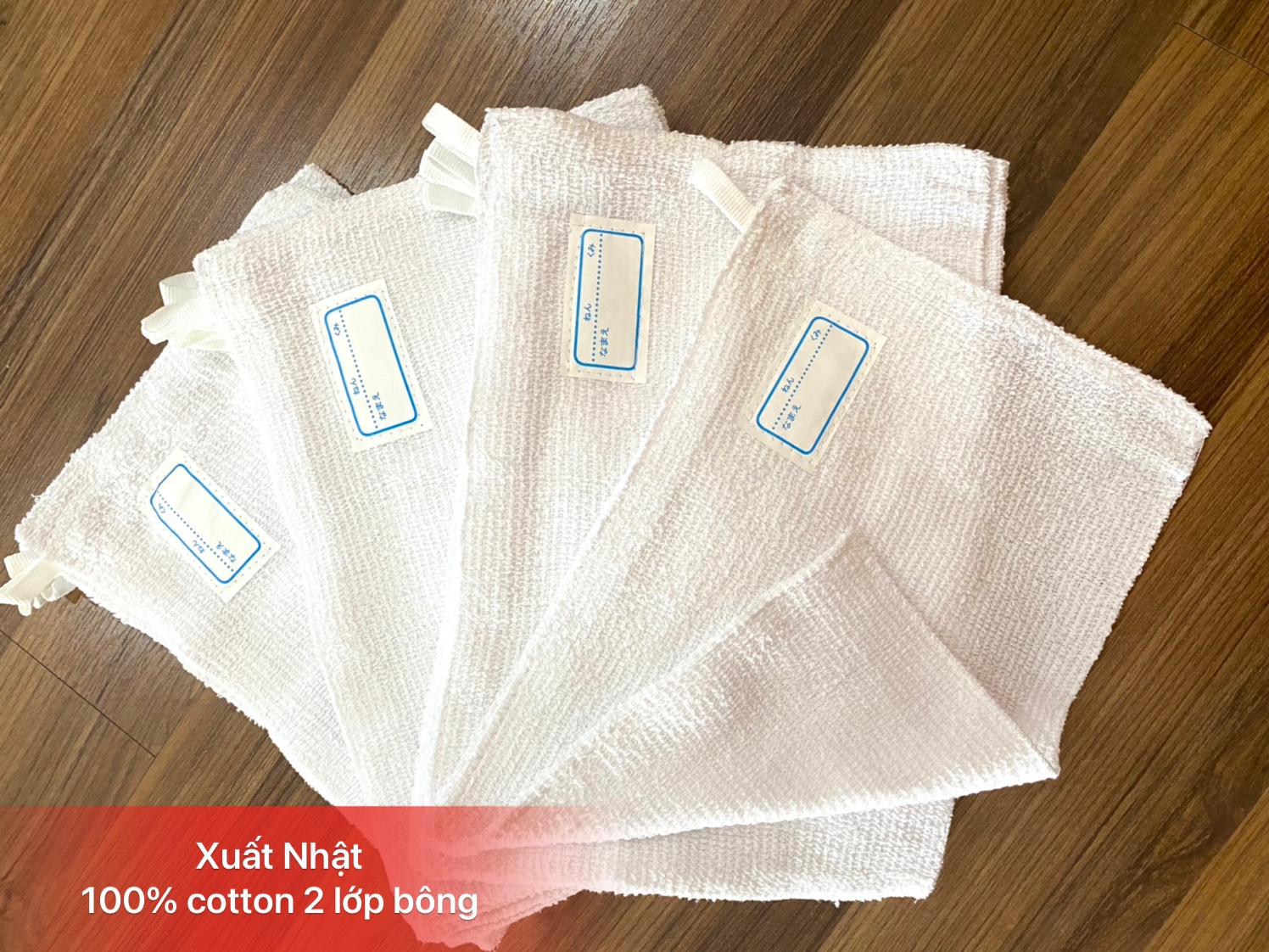 Sét 5 Khăn lau xuất Nhật 100% cotton hàng 2 lớp dày dặn, không xổ lông thấm hút tốt KT 20x30cm-Màu trắng