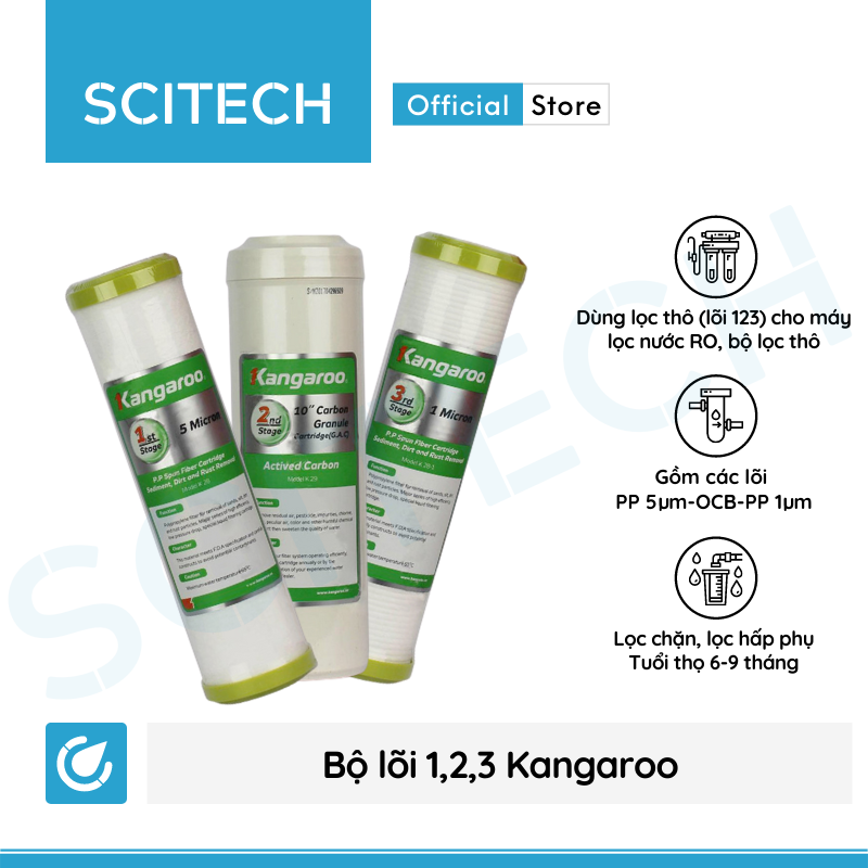 Bộ lõi 123 by Scitech (Lõi PP5-OCB-PP1 dùng thay thế máy lọc nước Kangaroo) - Hàng chính hãng